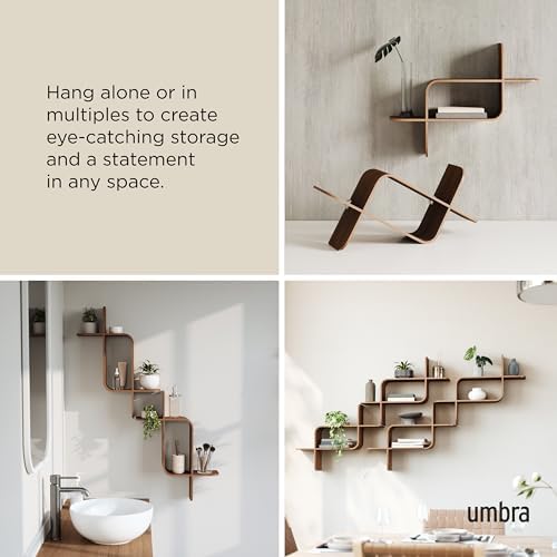 Umbra Montage Floating Wall Shelf, Wood Wall Mount Display Case, Walnut - Image 4