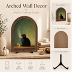 Vintage Black Cat Tabletop Decor Sign, Arched Wooden Frame with Stand, Rustic Home Wooden Sign for Living Room Bedroom Shelf Desk Display, Stylish Home Accent - Image 4
