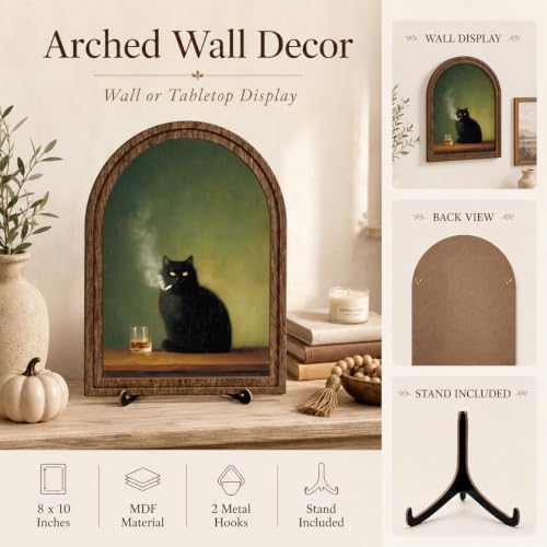 Vintage Black Cat Tabletop Decor Sign, Arched Wooden Frame with Stand, Rustic Home Wooden Sign for Living Room Bedroom Shelf Desk Display, Stylish Home Accent - Image 4