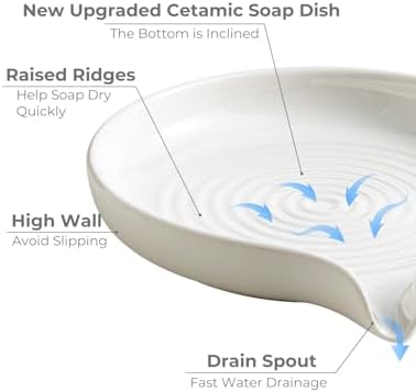 Zoeeker Self Draining Soap Dish, Ceramic Drain Soap Holder Waterfall Design - Image 3