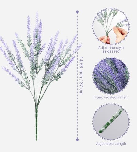 24 Bundles Artificial Lavender Fake Flowers Faux Plastic Plants Purple Flowers for Home Wedding Kitchen Garden Patio Window Box Office Indoor Outdoor Decor,Centerpieces for Tables(Gray Purple) - Image 3
