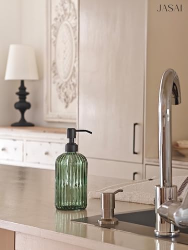 JASAI 18Oz Green Glass Soap Dispenser with Black Rust Proof Pump - Image 3