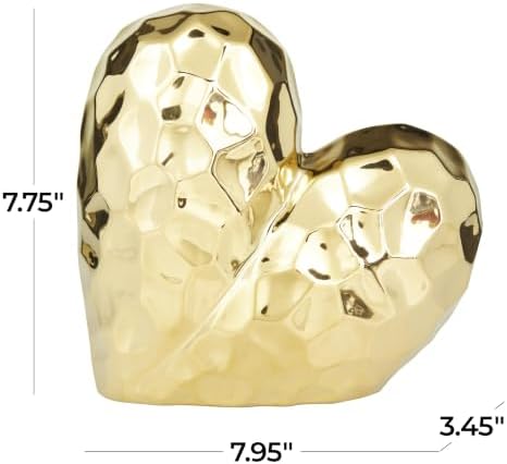 Deco 79 Porcelain Ceramic Heart Decorative Sculpture Dimensional Angled Origami Inspired Home Decor Statue, Accent Figurine 8" x 3" x 8", Gold - Image 5