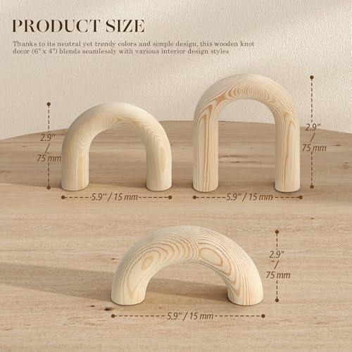 EOSAHR Pine Wood Arch Decor Set: Wood Sculpture for Shelf Decor, Natural - Image 2