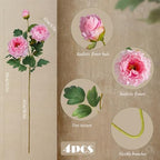 Silk Peonies Faux Flowers 4PCS, Pink, 31.5'' Long Stem - Image 2