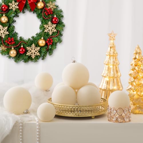 46Pcs Velvet Christmas Ball Ornaments Set - Flocked Shatterproof Christmas Tree Decorations Classic Hanging Ornaments with Rope for Xmas Wreath Holiday Home Decor (Multi-Size, Cream) - Image 4