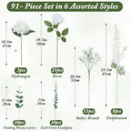 91Pcs White Artificial Delphinium Flowers 6 Kinds Floral Arrangements Set - Image 3