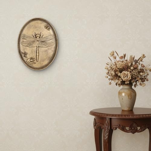 Vintage Dragonfly Wall Sculpture, Antique Wall Decor, Gold Wall Art, Hanging Decoration with Embossed Dragonfly Design, Vintage Decoration for Living Room Bedroom and Hallway, Housewarming Gift - Image 6