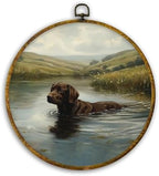 CUANFDDSF Rustic Country Chocolate Labrador Retriever Round Wall Art, Chocolate Lab Gifts Framed Hanging Wall Decor, Antique Farmhouse Dog Canvas Prints Decorations for Bedroom, 10x10 Inch by CUANFDDSF