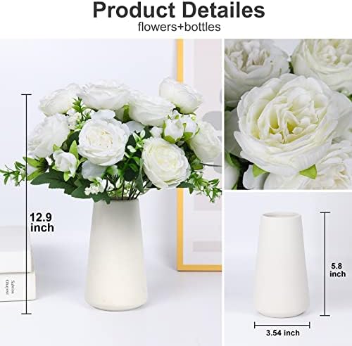 RECUTMS 2PCS Faux Peonies in Ceramics Vase Artificial Flowers - Image 2
