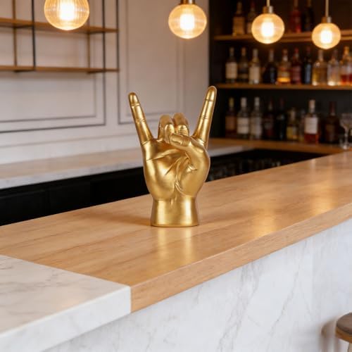 QIANLING 7.7" Gold Rock On Hand Statue, Modern Hand Gesture Sculpture, Rock Music Room Decor, Heavy Metal Party Accent Tabletop Figurine for Desk, Bookshelf, Mantel & Home Office - Image 4