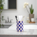 Checkered Bathroom Toothbrush Holder, Bathroom Black and White Ceramic Toothbrush Holder, Modern Toothbrush Box, Used for Bathroom countertop Storage Rack, Checkered Bathroom Decoration (Blue) - Image 6