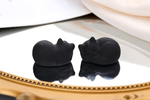 QINJIEJIE Black Obsidian Cat Crystals Decor Matt Sleeping Cat Statue Gifts - Image 2