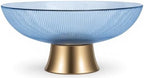 Round Glass Decorative Bowl (Blue), 9.8 Inches Handblown Striped Design Glass Bowl with Rust Resistant Metal Base,Decor Fruit Bowl for Home Decor,Table Centerpiece,Kitchen Island and Dining Decor by Unknown