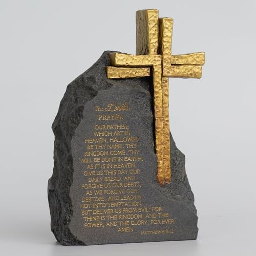 The Lord's Prayer Stone Decor, Religious Cross, Resin Black with Gold Text, 9.4inches, Christian Home Office Table Decoration - Image 2