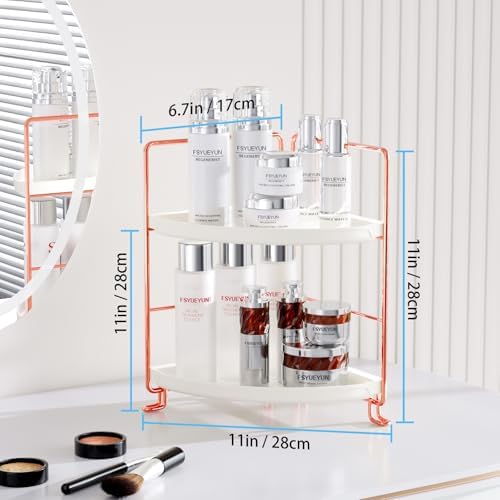 FSyueyun 2-Tier Corner Bathroom Counter Organizer, Vanity Tray, Rose Gold - Image 6