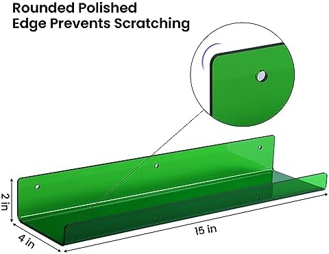upsimples 4 Pcs 15" Acrylic Shelves for Wall Decor and Display, Green - Image 3