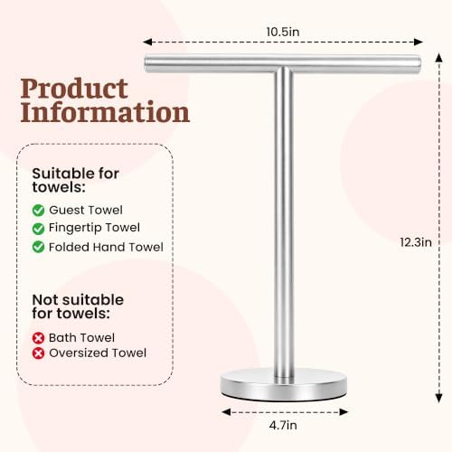 Hand Towel Holder Stand, Freestanding Bathroom Towel Rack, Silver, 2 Pack - Image 2
