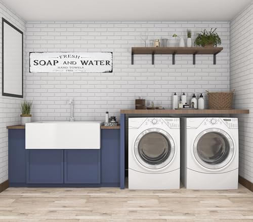 CSWLJS Rustic Metal Tin Signs Farmhouse Bathroom Decor Fresh Soap and Water Sign Vintage Wood Plaque Rustic for Wall Art Decoration Restroom 4x16 Inch - Image 4