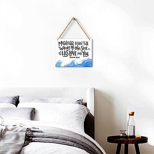 Inspirational Nautical Decor Mightier Than The Waves of The Sea Psalm 93:4 Scripture Wooden Hanging Sign Christian Gift for Baby Kids Girl Boy Nursery Teen Room Bible Verse Wall Art 10 x 8 Inches - Image 3