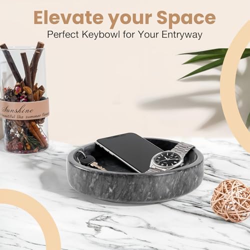 FNTSTICGOODS Marble Decorative Bowl - 7.5" Natural Black Solid Marble Centerpiece - Handmade Stone Fruit Bowl - Catch-All or Key Bowl for Kitchen - Modern Minimalist Decor - Image 6