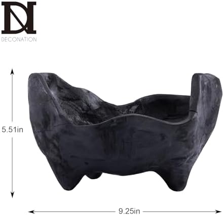 DN DECONATION Oak Wood Black Decorative Bowl, 9.25x5.51 Inch Small Bowl - Image 3