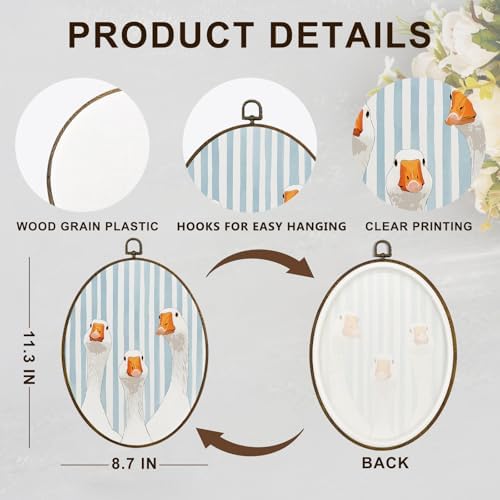 dvhdajed Preppy Goose Oval Wall Art Decor, Light Blue Striped Goose Framed Canvas Art, Farm Animals Decorations, Grandmillennial Geese Wall Hanging Decor for Nursery Bathroom Kitchen, 8.7x11.3 Inch - Image 7