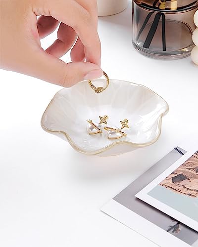 2PCS Lotus Leaf Shape Ring Holder Dish, Small Key Bowl, Ceramic Trinket Tray Jewelry Dish Organizing Necklace Earrings for Mom Friend Sister, All Jewelries Are NOT Included.White+Light Green. - Image 5