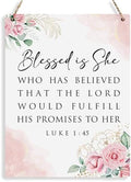 Inspirational Bible Verse Wall Art Decor Pink Luke 1:45 Christian Gifts for Women Scripture Wooden Hanging Sign for Modern Home Office Kids Room Bathroom Bedroom Wall Art Decoration 8 x 10 Inches by BELLOWDEER