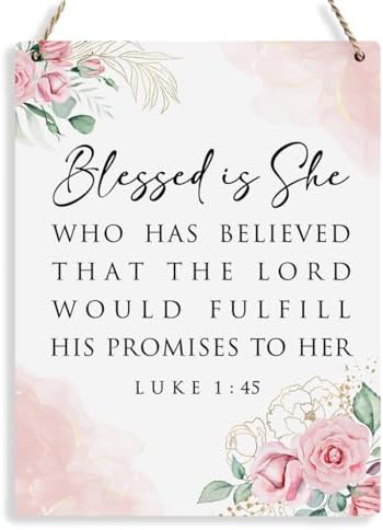 Inspirational Bible Verse Wall Art Decor Pink Luke 1:45 Christian Gifts for Women Scripture Wooden Hanging Sign for Modern Home Office Kids Room Bathroom Bedroom Wall Art Decoration 8 x 10 Inches by BELLOWDEER