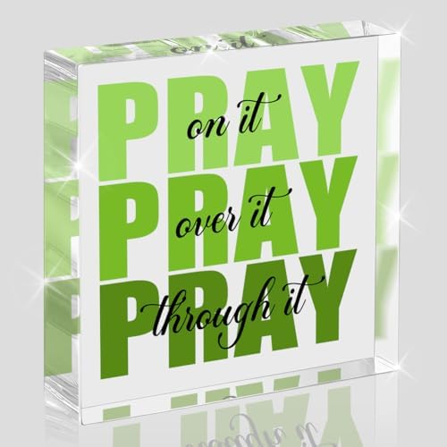 Green Room Decor, Inspirational Christian Gifts for Women, Green Dorm Bathroom Room Decoration, Office Decor for Women, Acrylic Office Desk Accessories Decoration Wall Art Sign - Pray through it by Unknown