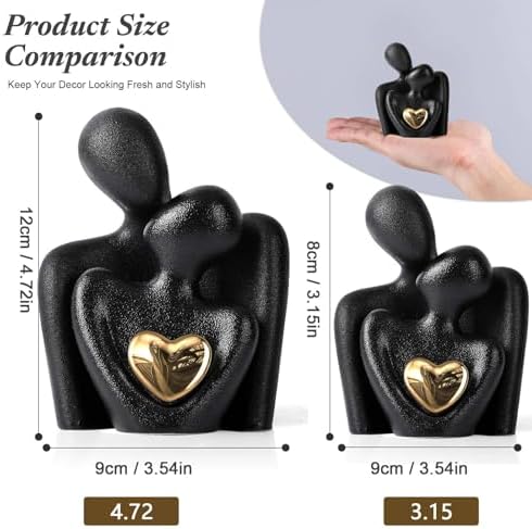 Mini Couple Statue Tv Stand Decor Items for Living Room Home Decor,Bedroom Decor for Couples Sculpture for Anniversary Wedding,Love Gifts for Couples 2026,Knick Knacks for Shelve (Black, 3.15in) - Image 2