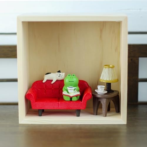 Mevodeata Cute Mini Frog Figurine with Small Sofa and Lamp Table Resin Frog Figure for Office Decor (Red Long Sofa) - Image 4