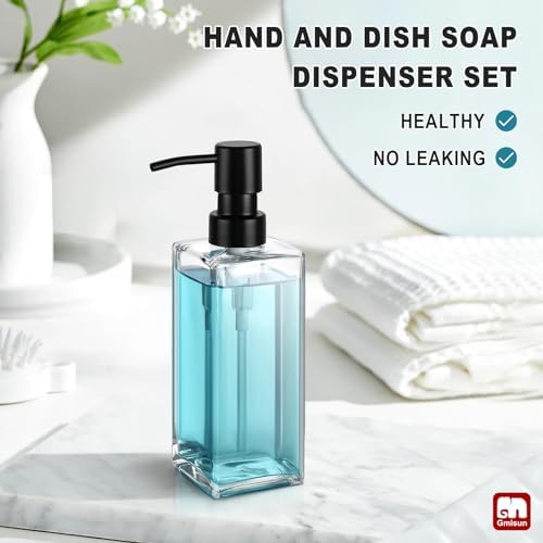 GMISUN Glass Soap Dispenser with Stainless Steel Pump, Clear Hand Soap Dispenser for Bathroom, 12 fl oz/350ml Refillable Dish Dispenser for Kitchen, Modern Liquid Soap and Lotion Bottle for Countertop - Image 5