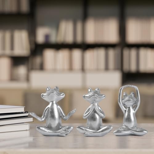 Suoedd Silver Frog Yoga Figurines 3 Pcs,Modern Decor for Shelf,Desk,Office - Image 7