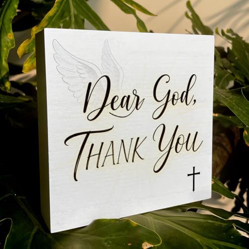 Christian Wooden Box Sign5x5 Inch - "Dear God, THANK YOU" Rustic Christian Home Decor, Farmhouse Style Shelf Desk Table Decoration for Bathroom Living Room - Image 6