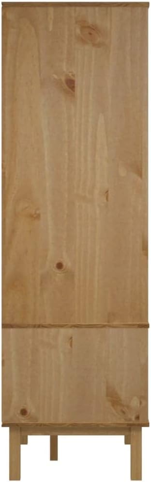 Compact Brown Wardrobe with 2 Drawers and Large Compartment, Solid Pine Wood - Image 6
