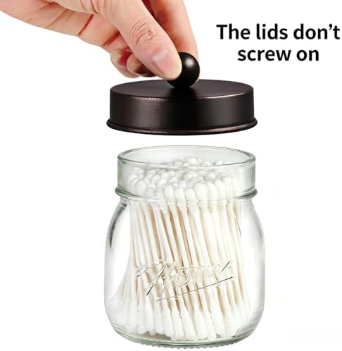 SheeChung 3 Pack Glass Mason Jar Qtip Holder, Bronze Stainless Steel Lids - Image 3