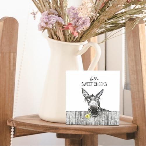 Funny Bathroom Wooden Signs - Rustic Hello Sweet Cheeks Bathroom Decor, Funny Farmhouse Donkey Decor, 6 X 6 Inches - Image 5