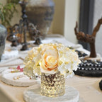 Rose Silk Flower Arrangement Artificial Vivid Rose in Glass Vase with LED Light Elegant Centerpiece for Home Wedding Bathroom Table Shelf Decoration (Champagne) - Image 5