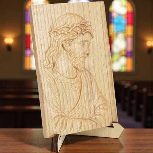 Hand-Carved Wooden Jesus Plaque – Christian Wall & Desk Decor with Stand, Natural Wood Relief Art, Catholic Religious Gift, Gift-Ready Box for Home Altar, Easter & Christmas - Image 3