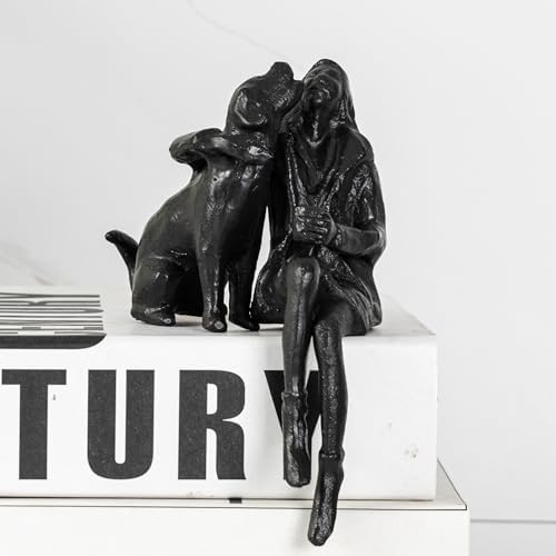 Cast Iron Sitting Woman and Dog Statue, Love Figurine, Gifts for Dog Lovers, Memorial Gifts for Women and Girls, Black - Image 2