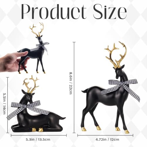 WDS WONDROUS Christmas Reindeer Decorations Modern Black Gold Table Decor - Image 4