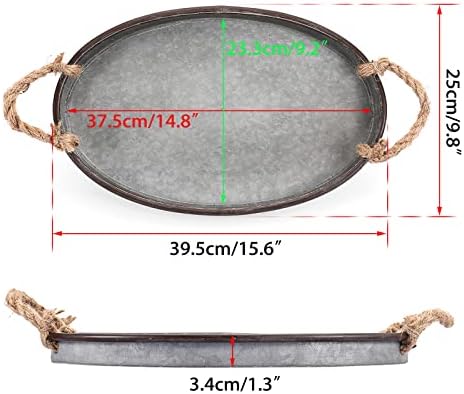 Hipiwe Galvanized Metal Iron Tray Farmhouse Serving Trays with Rope Handle - Image 6