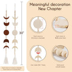 Moon Phase Wall Hanging Wood Beaded with Tassel,Phases of The Moon,Boho Home Decor for Living Room Bedroom Office(Brown) - Image 3