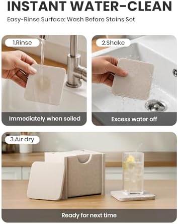 Fluxynara Felt Coasters with Holder, Set of 8 for Drinks, Stone Beige - Image 7