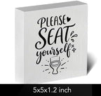 Funny Rustic Bathroom Decor Wooden Box Sign 5x5 Inch - "PLEASE SEAT yourself" Humorous Restroom Shelf Table Decor, Farmhouse Style Wall Countertop Ornament for Home Guest Bathroom Housewarming Gift - Image 2