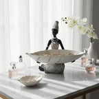 Lescafita African Woman Tray Figurine White Leaf Bowl Sculpture - Image 6