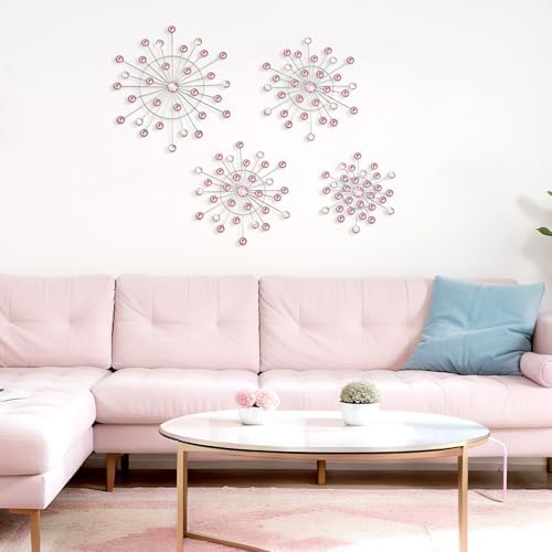 Blulu 4 Pcs Pink Wall Decor, Bling Crystal Starburst Metal Wall Art - Image 6