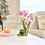 Artificial Real Touch Orchid Flowers with White Ceramic Vase, Light Purple - Image 3